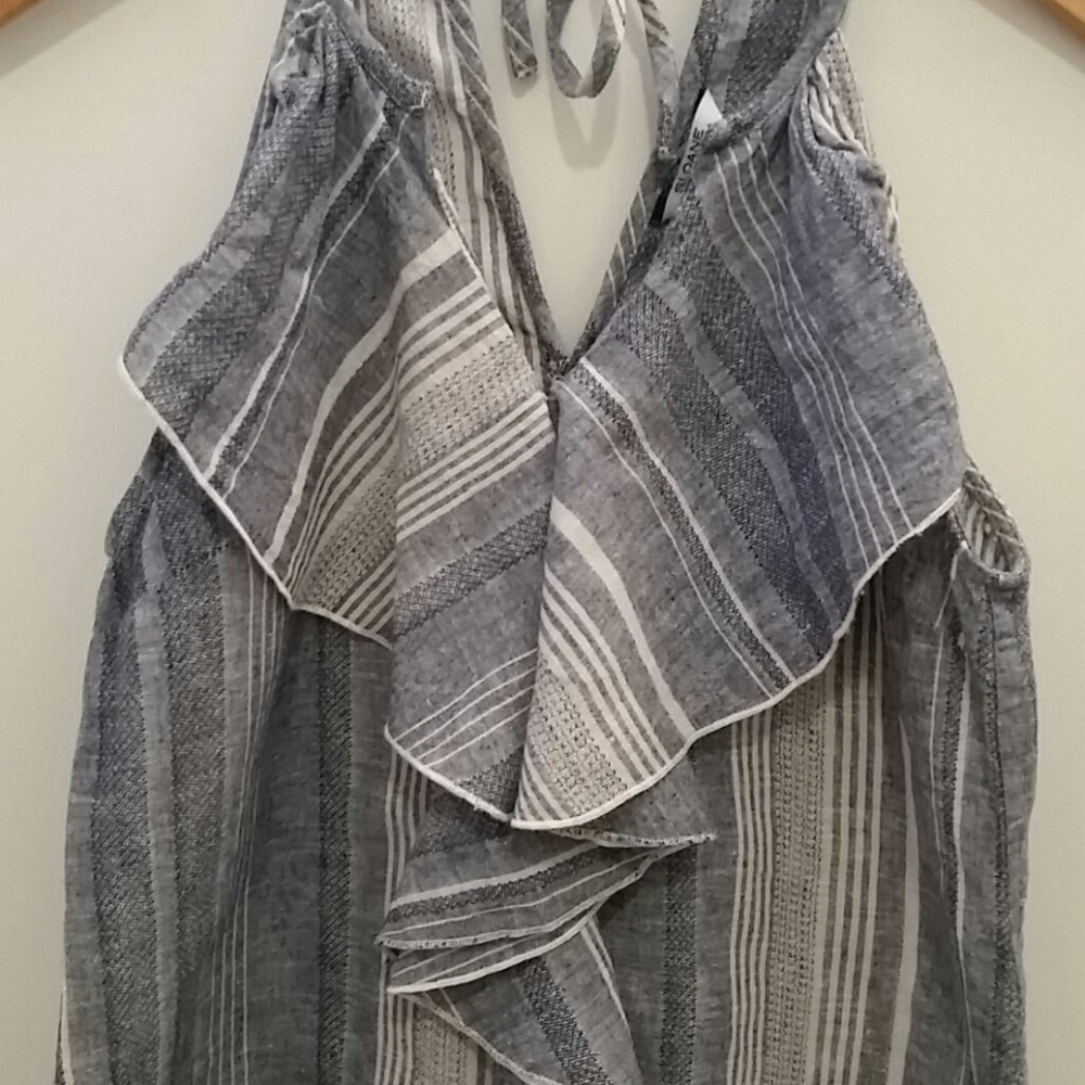 Sloane Ranger Linen Blend Chambray Ruffled Tank - Picture 2 of 6
